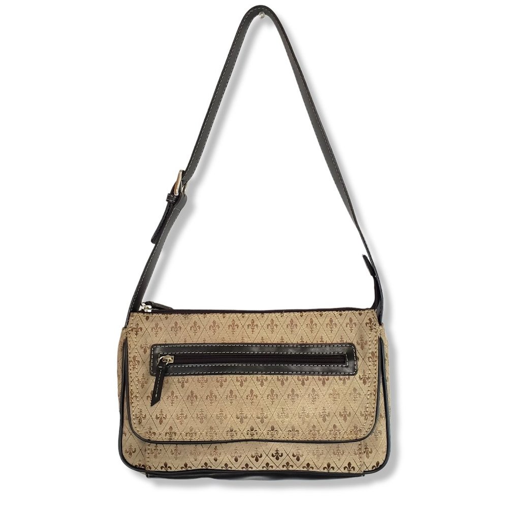 Crazy Horse Liz Claiborne Y2K Brown Fleur De Lis Patterned Shoulder Bag